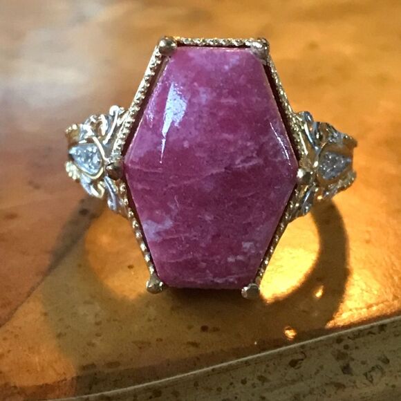 Art Deco Norwegian Thulite Sterling Silver Ring Size 7 - Picture 10 of 10